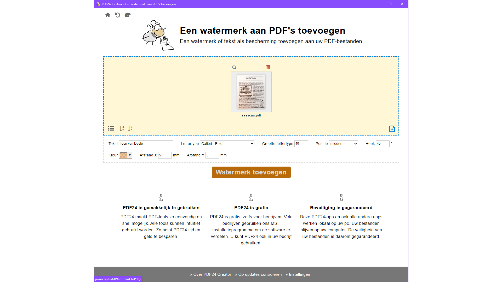 PDF24 is een veelzijdige pdf-toolbox waarmee je onder meer een watermerk kunt toevoegen.