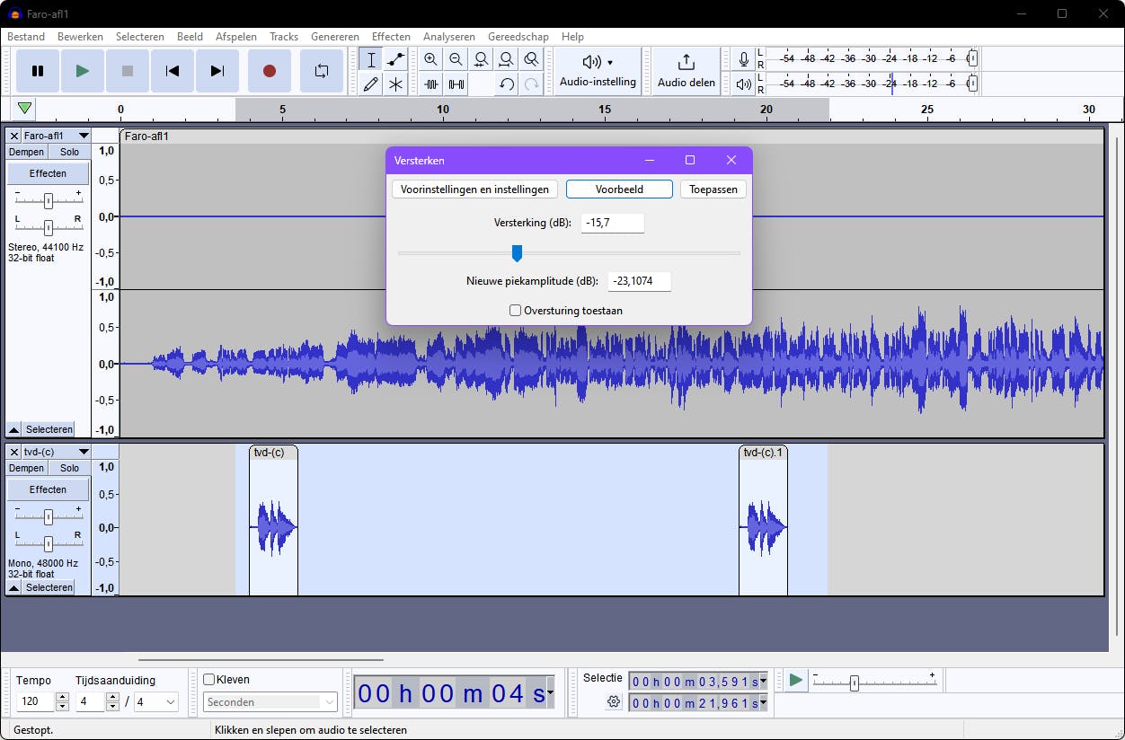 Mix tracks om zo watermerk in je audiobestand te integreren.