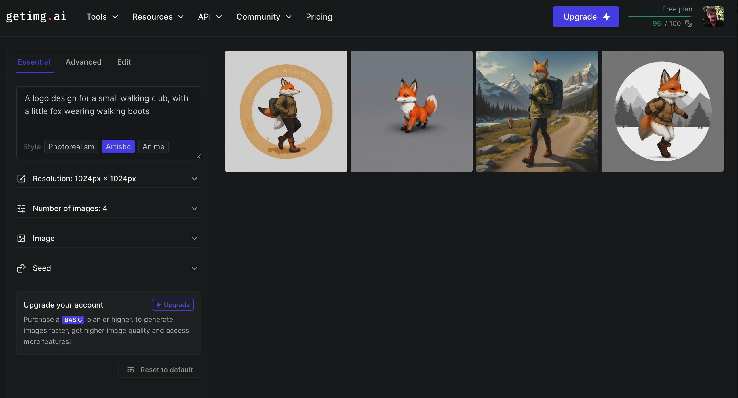 Dit zijn de eerste vier voorstellen die GetIMG levert.