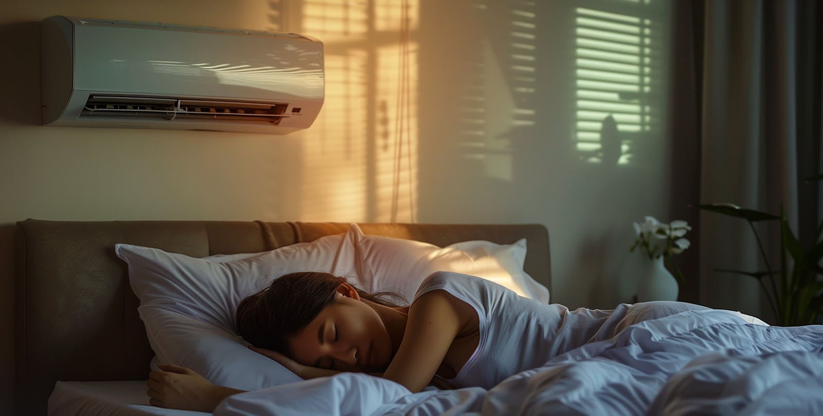 Vrouw in slaapkamer met airco