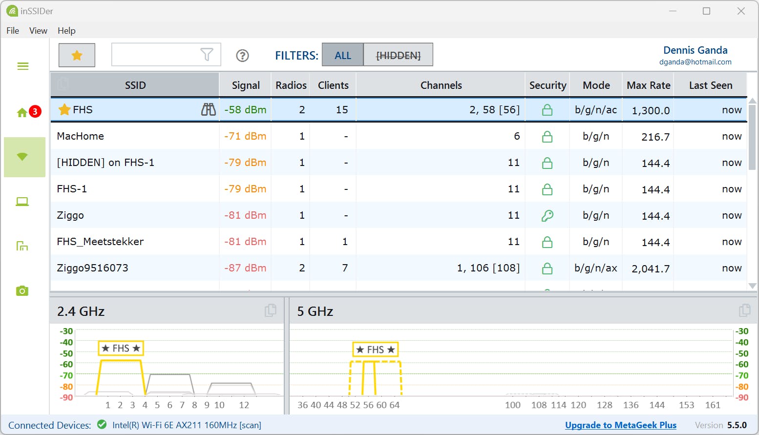 InSSIDer is uitgebreid en belicht verschillende onderdelen van het netwerk.