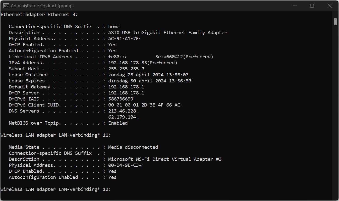 Ipconfig maakt standaard deel uit van Windows.