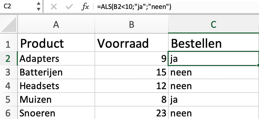 Aan de hand van de ALS-functie zien we wat bijbesteld moet worden.