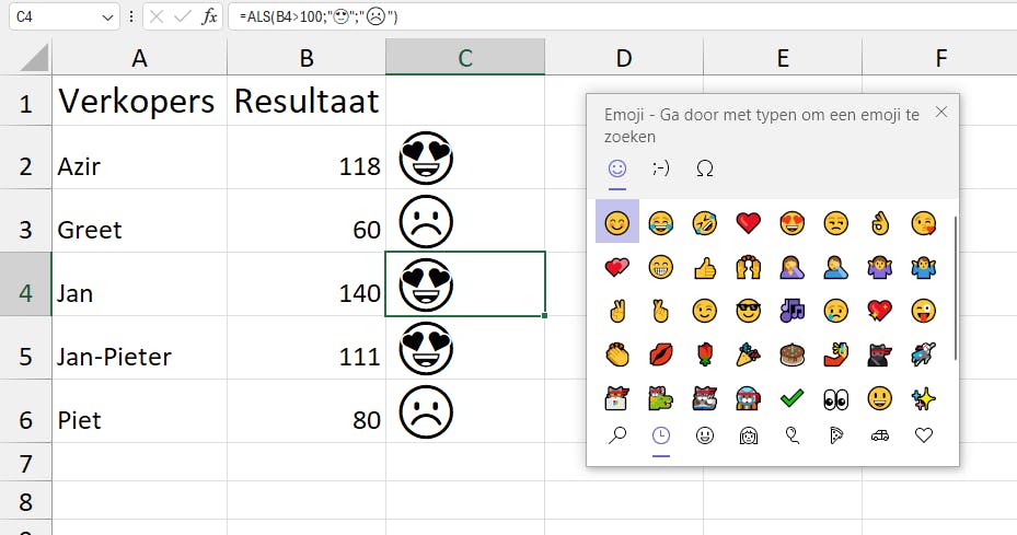 Met Windows-toets + . haal je het emoji-venster tevoorschijn.