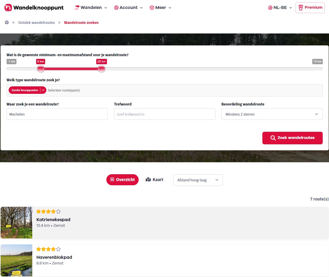 Vul enkele criteria in en Wandelknooppunt haalt meteen een aantal geschikte routes voor je op.
