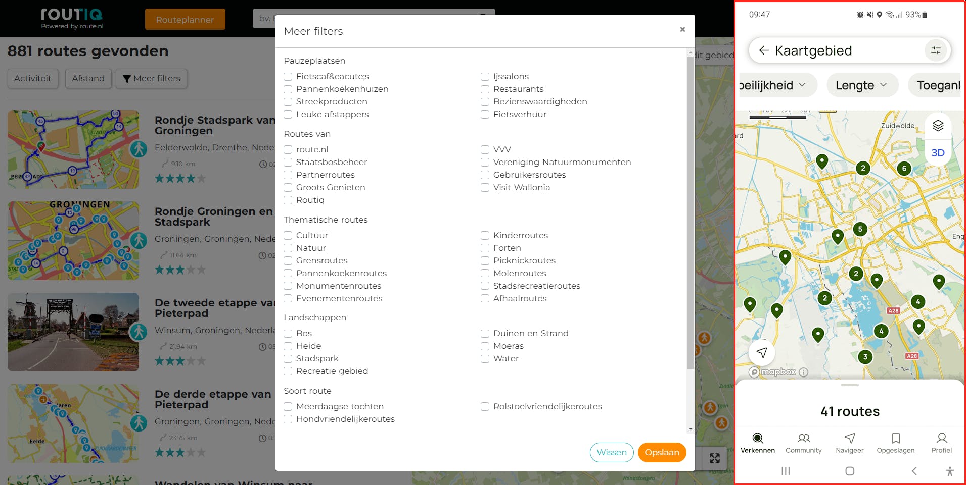 Routiq: goed regionaal verankerd, maar wel minder opties dan bij sommige andere route-apps.
