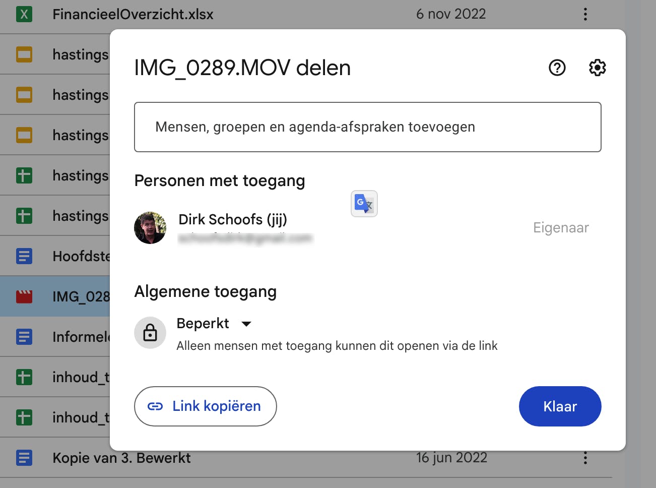 In de pop-up voeg je de personen toe van de mensen waarmee je dit bestand wilt delen.