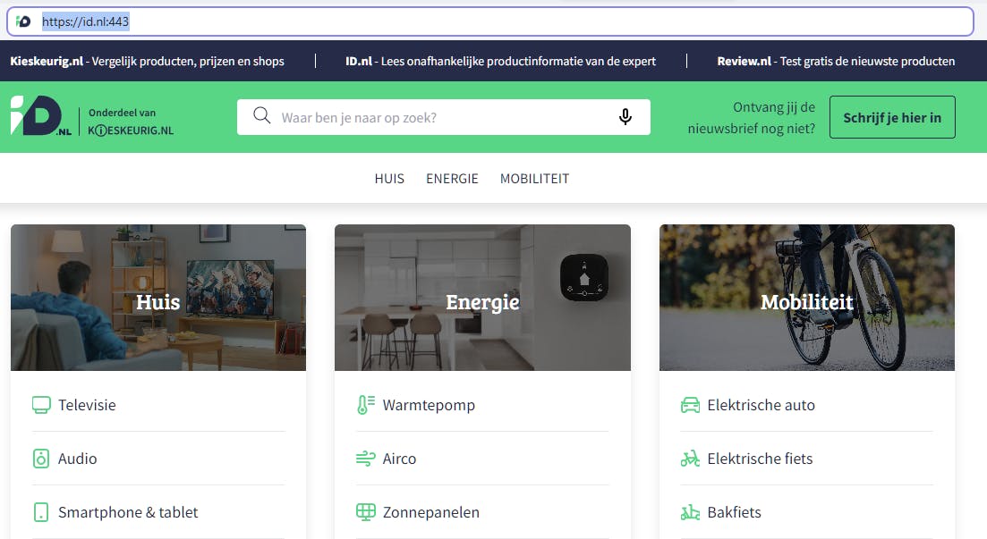 Een https-verbinding loopt bijna altijd via poort 443.