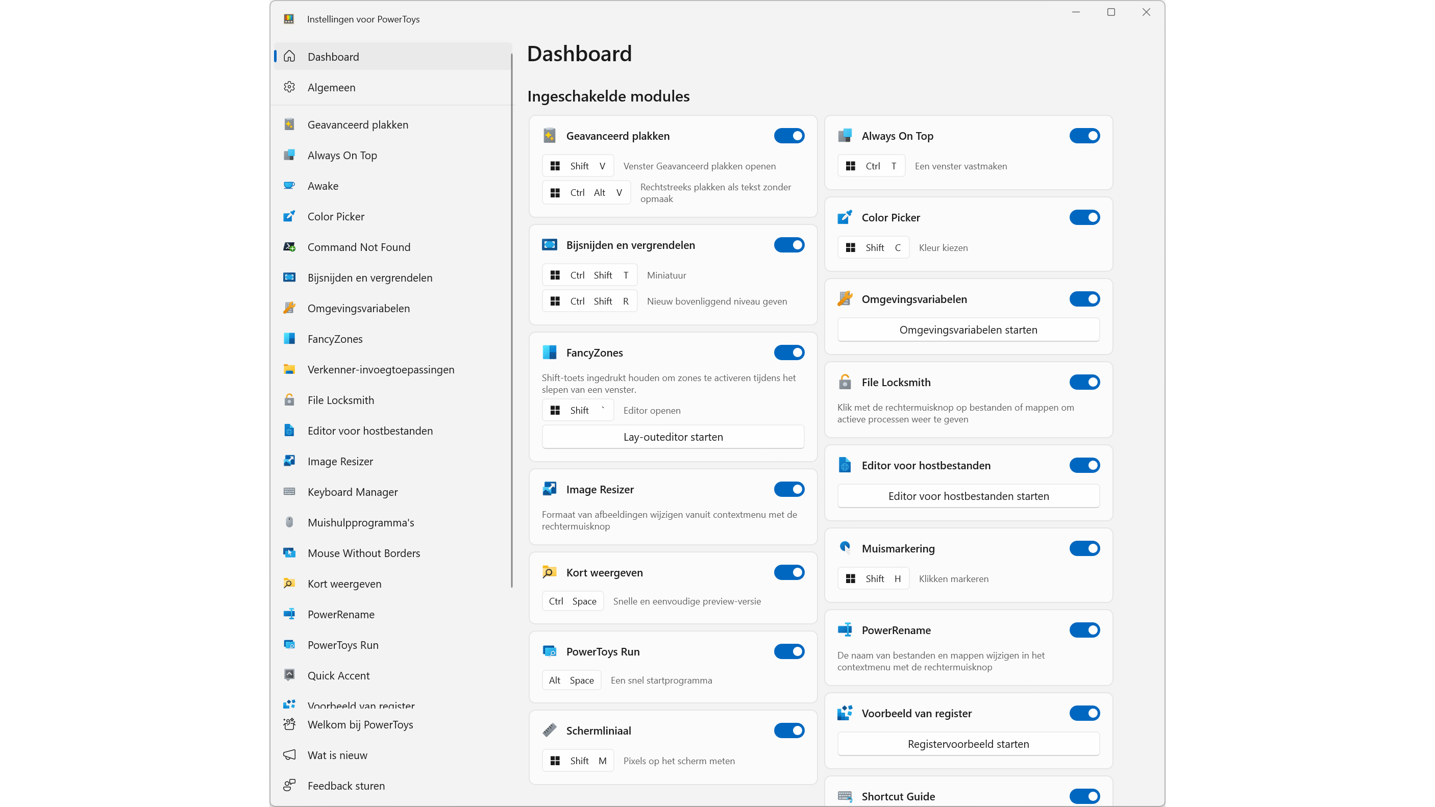 Veel PowerToys activeer je met een toetscombinatie.