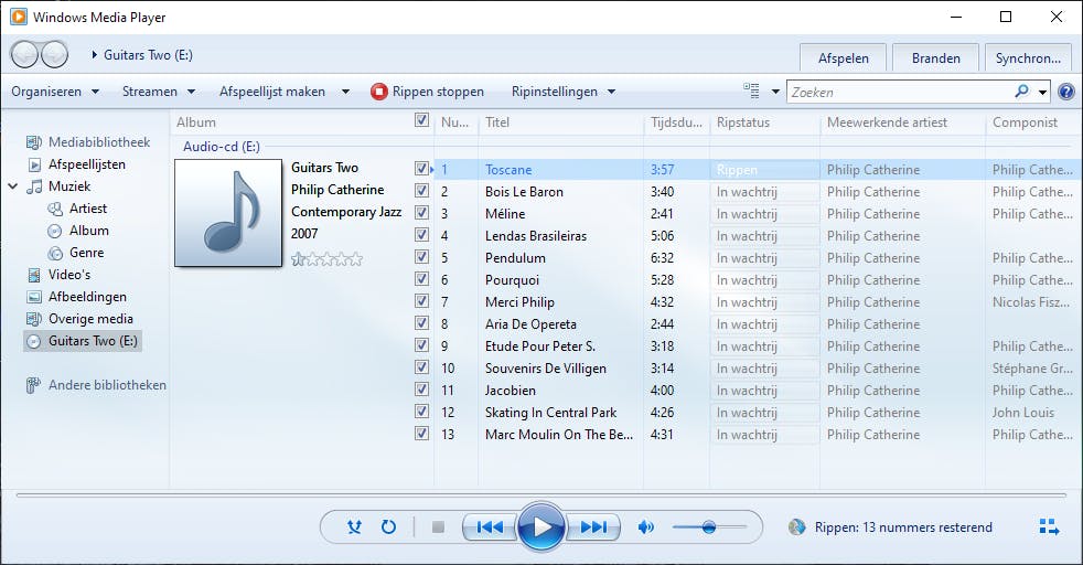 Met Windows Media Player kun je audio rippen.