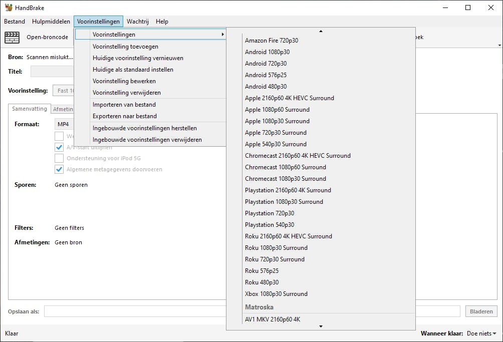 Dankzij de voorinstellingen rip je de films direct voor het medium waarop je de films wilt bekijken.