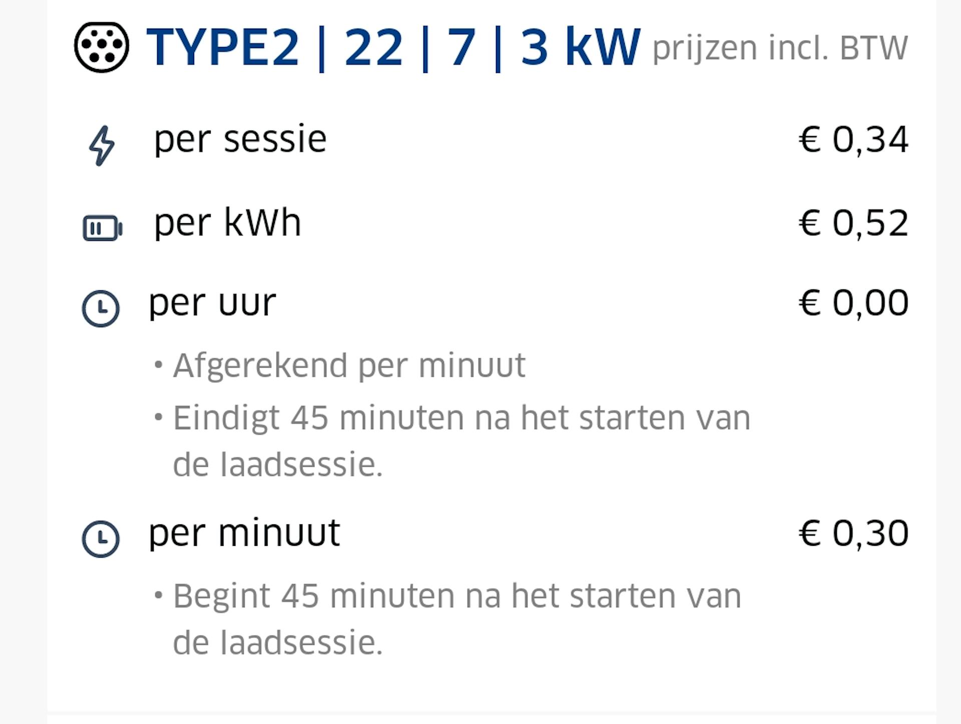 De laadpas-app - zoals deze van de ANWB - toont de tarieven van de gekozen laadpaal.