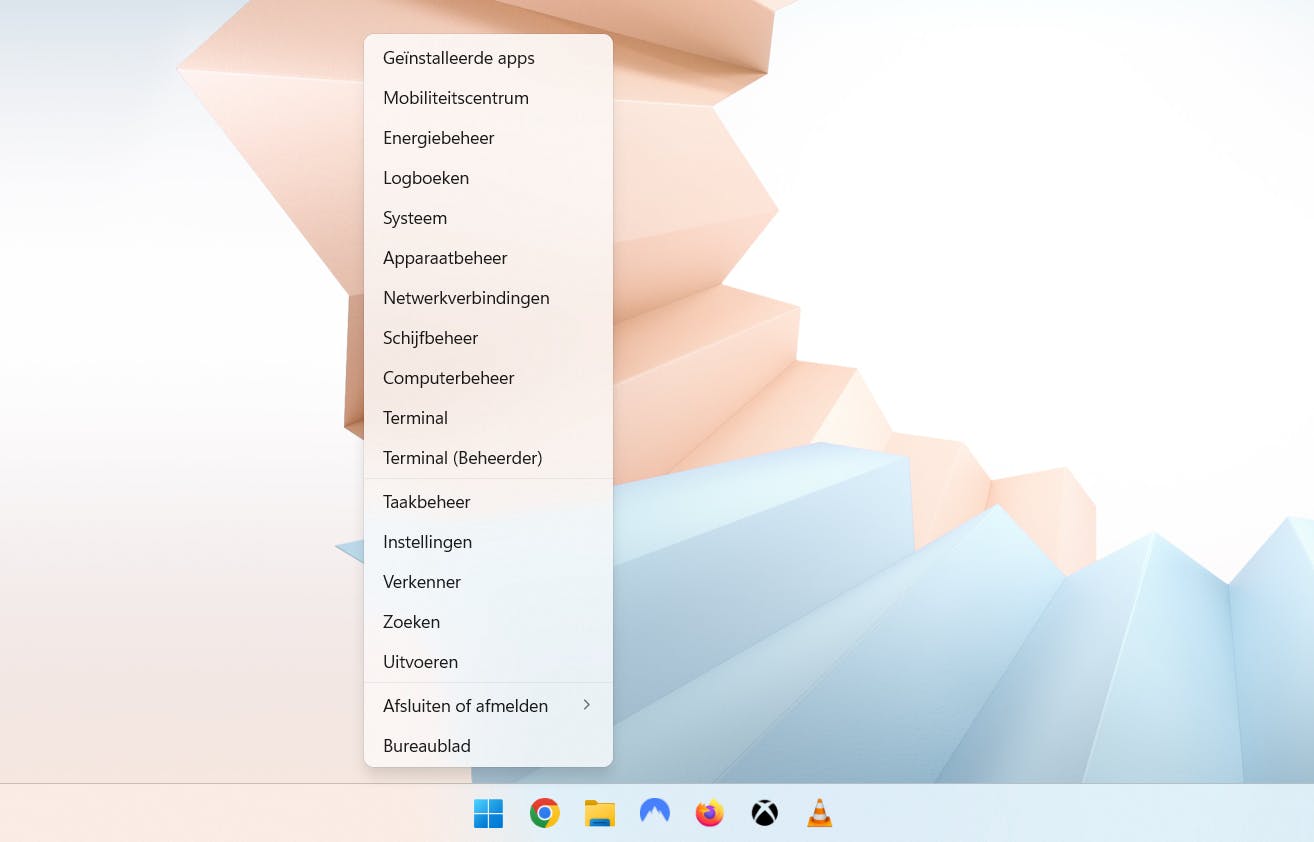 Rechtsklikken op de Windows-knop: alle instellingen bij de hand