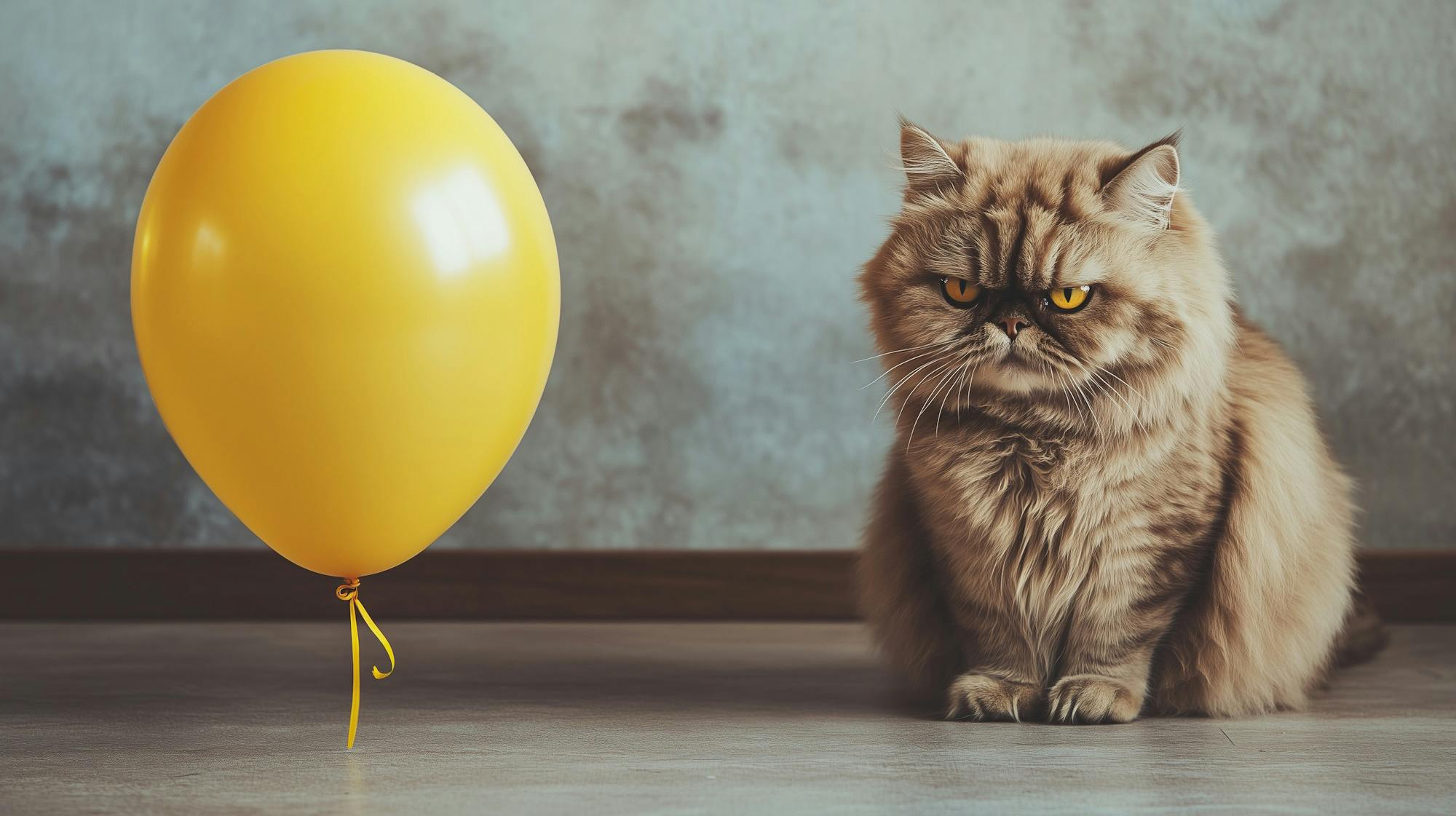 Kat met gele ballon