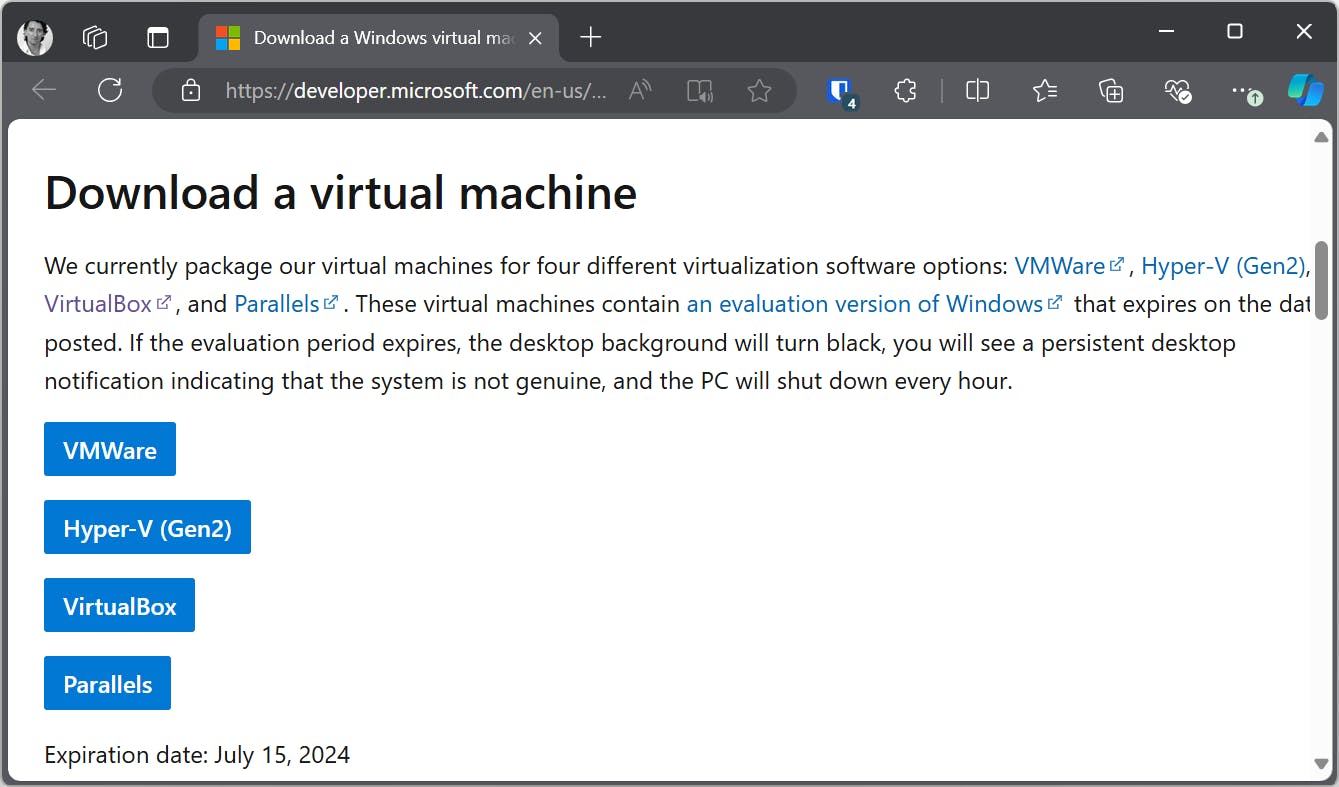 Via Microsoft kun je een kant-en-klare virtuele machine binnenhalen.
