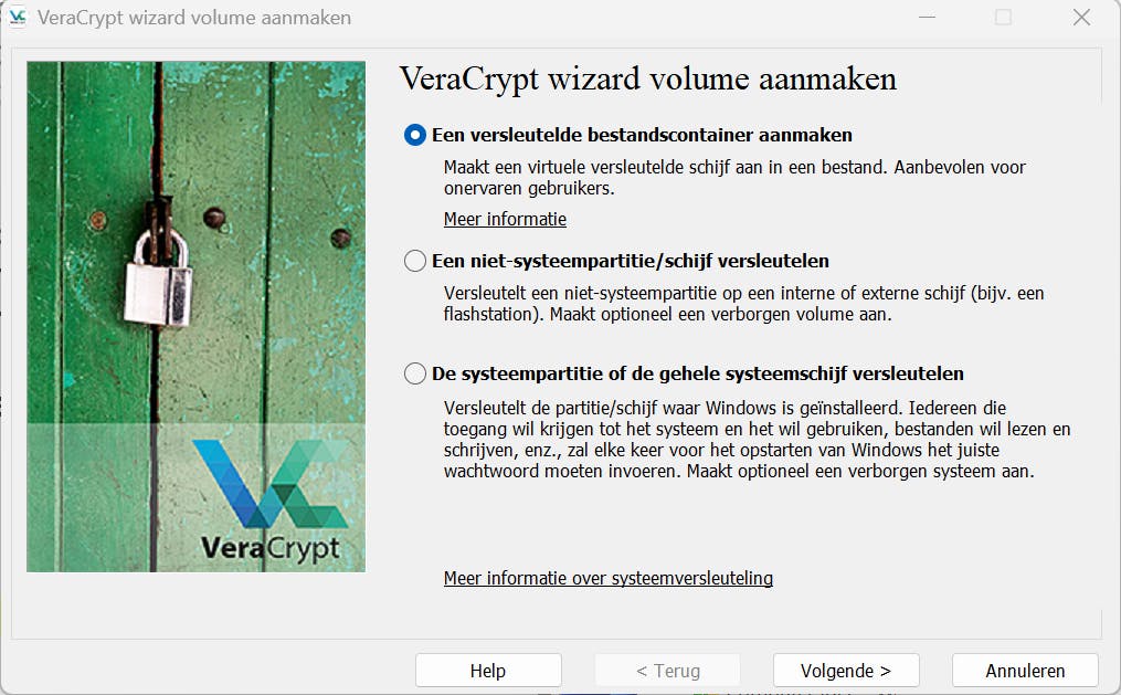 VeraCrypt is meer gericht op de gevorderde gebruiker en biedt zeer krachtige opties om je bestanden af te schermen.