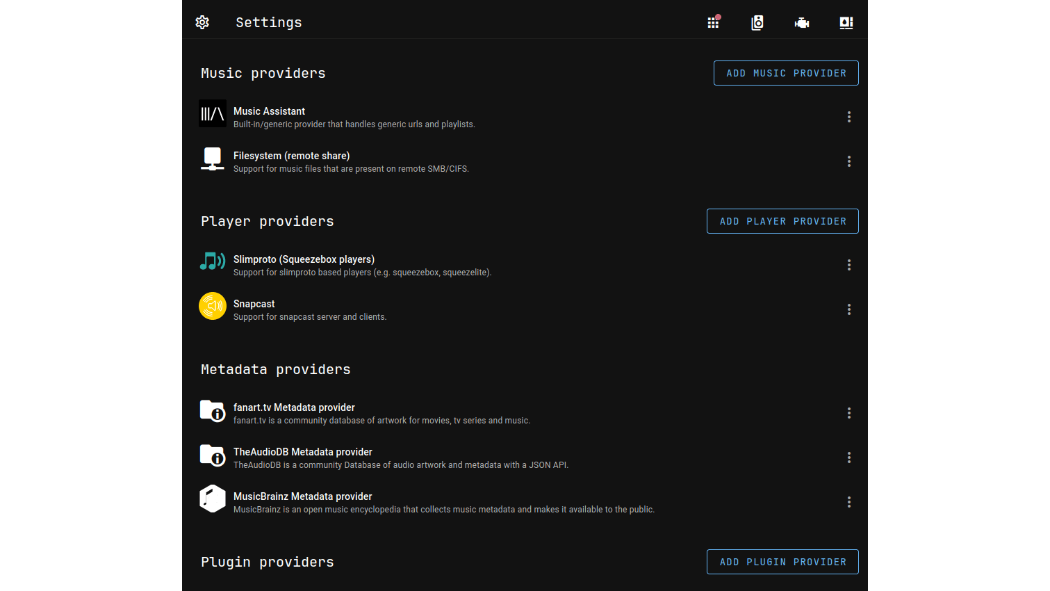 Je kunt net zo veel muziekproviders en afspeelproviders toevoegen als je wilt.