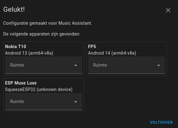 Zowel Music Assistant als de geconfigureerde afspeelapparaten zijn vanuit Home Assistant aan te sturen.