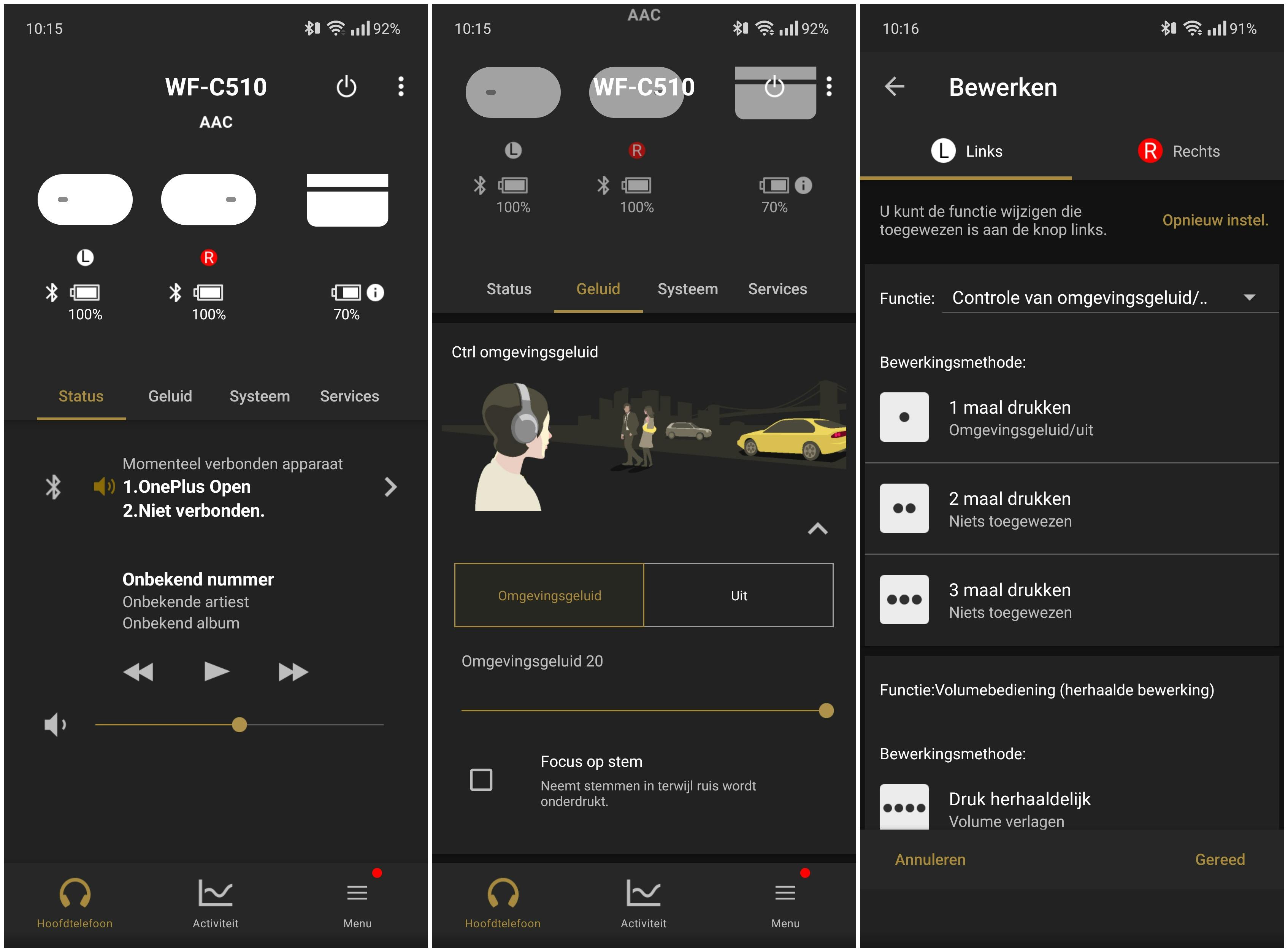 De app biedt veel mogelijkheden om de oordopjes naar wens aan te passen.