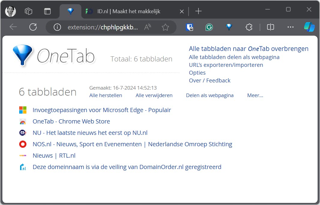 OneTab helpt je bij een opgeruimde werkomgeving.