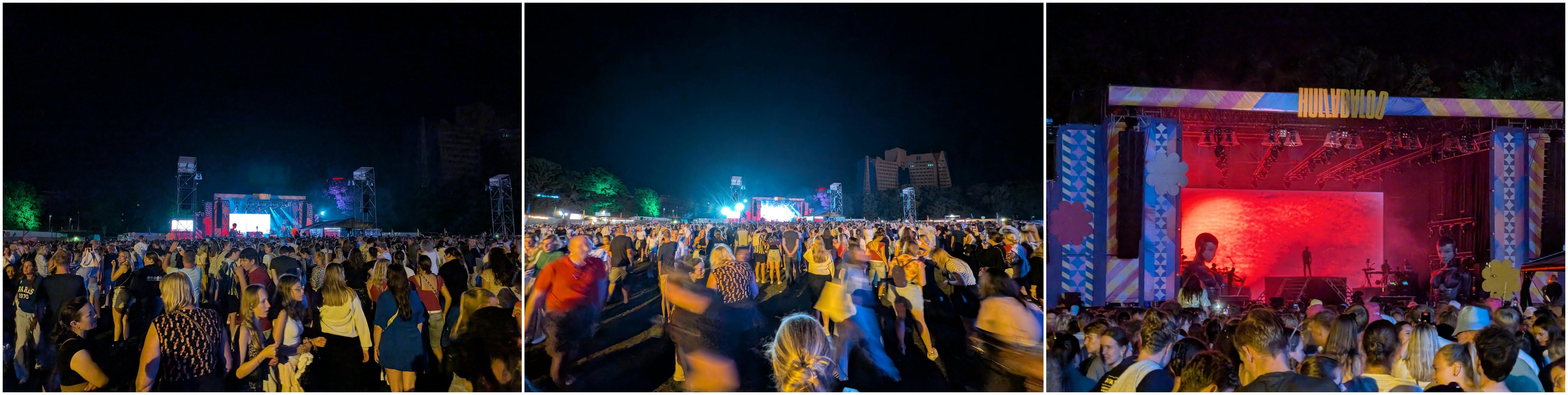's Avonds laat bij een concert in de buitenlucht.