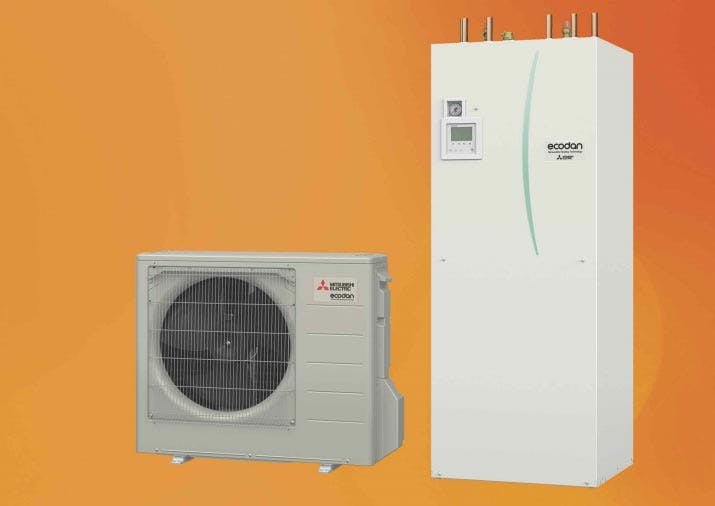 De CO2-warmtepomp kan zelfs hoge temperaturen leveren tot 85°C. (foto: https://www.mitsubishielectric.com/