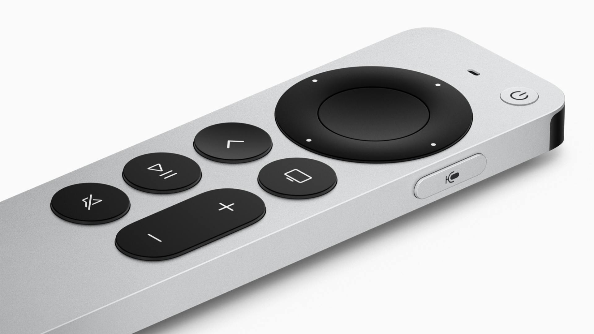 Close-up van een Apple TV-afstandsbediening.