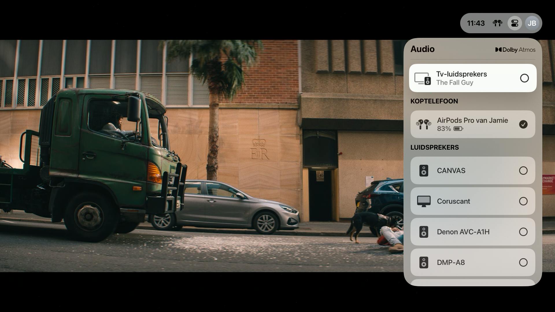 Screenshot van het Audiopaneel op de Apple TV.