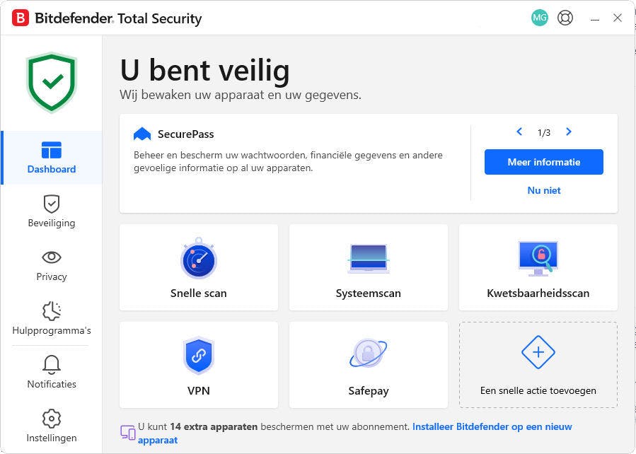 De intuïtieve interface toont direct de status van je computer.