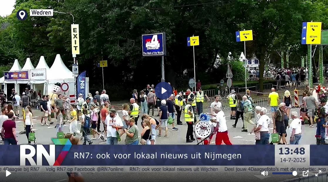 De regionale omroep RN7 heeft de hele week livebeelden van de Nijmeegse 4Daagse.