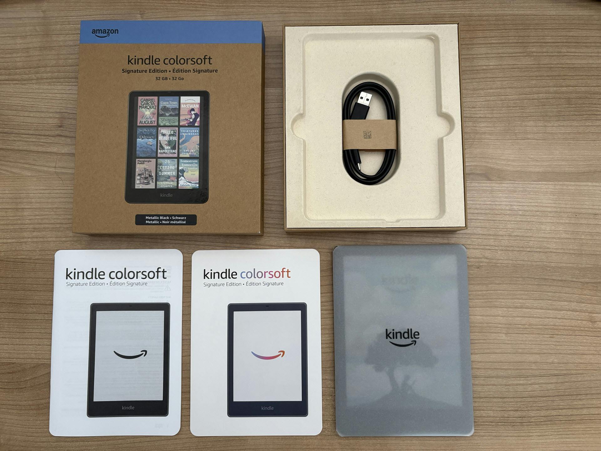 Handleiding, usb-c-kabel en e-reader