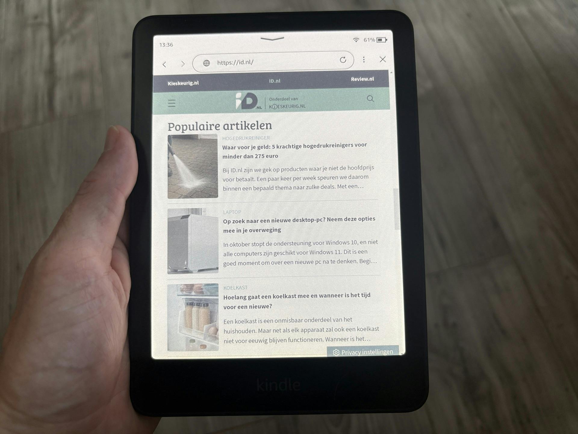 Websites openen op e-reader