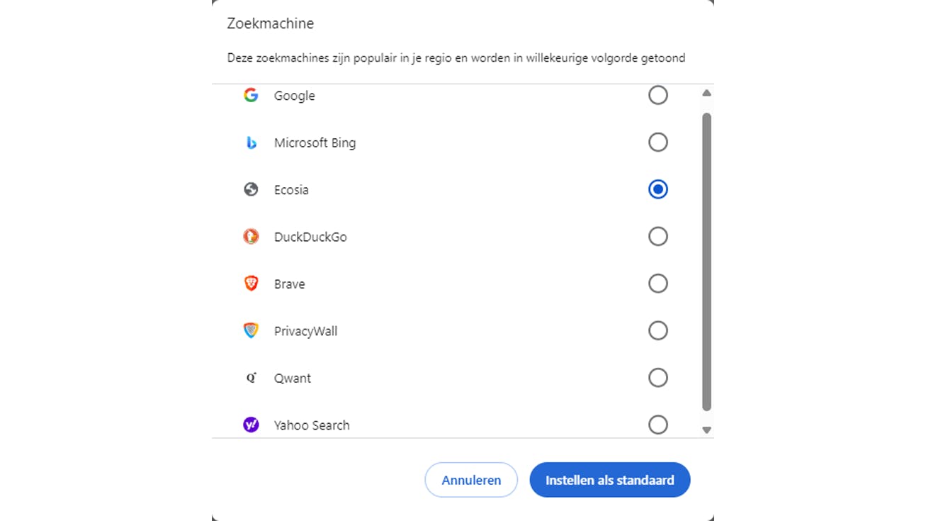 Chrome heeft van huis uit acht zoekmachines geconfigureerd.