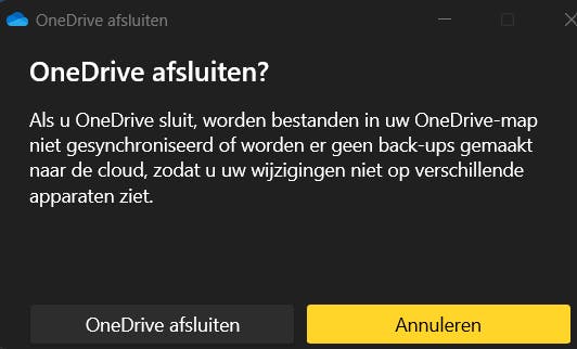 Bevestig je keuze om OneDrive stop te zetten.