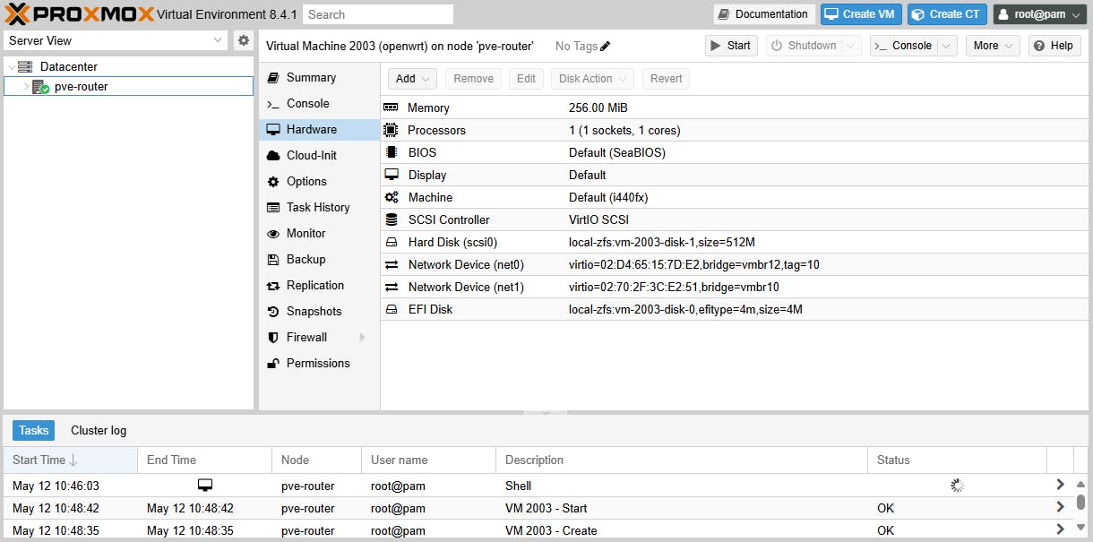 Je kunt OpenWrt ook in een virtuele machine binnen Proxmox VE installeren.