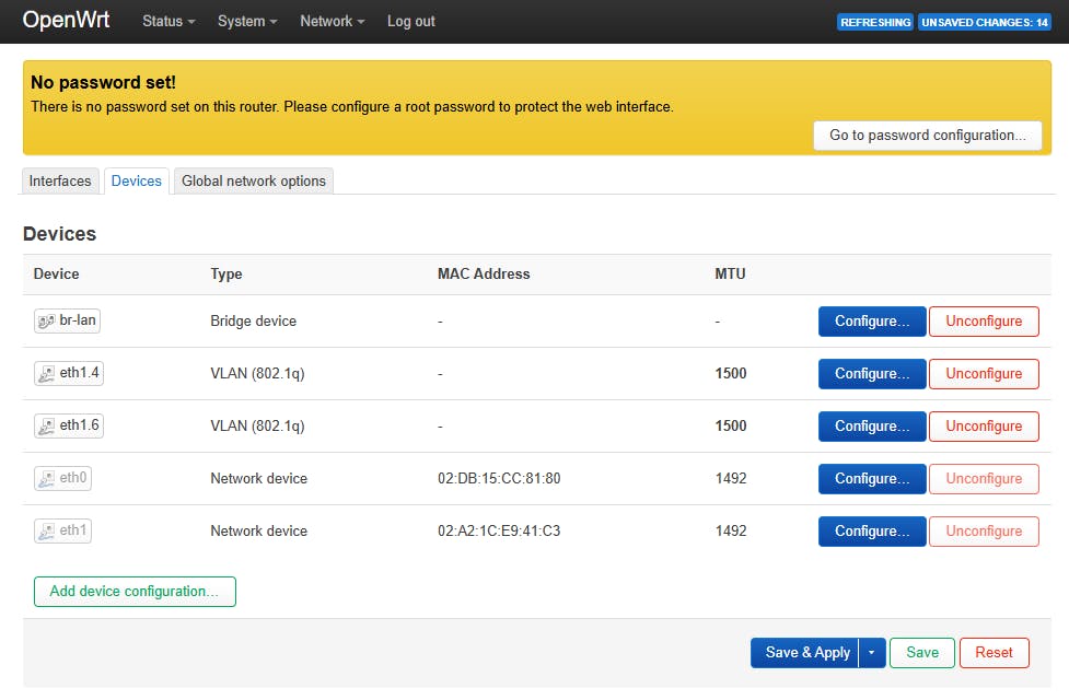 Zorg dat je de twee VLAN’s als device hebt toegevoegd.