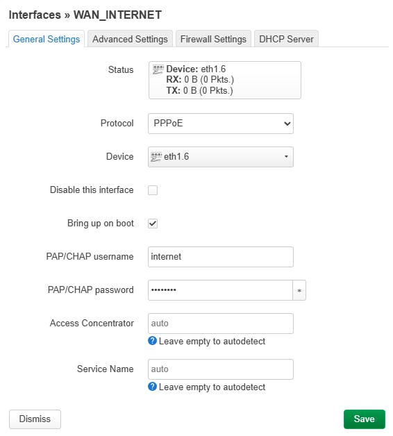 Na het instellen van de PPPoE-verbinding wordt de internetverbinding opgezet.