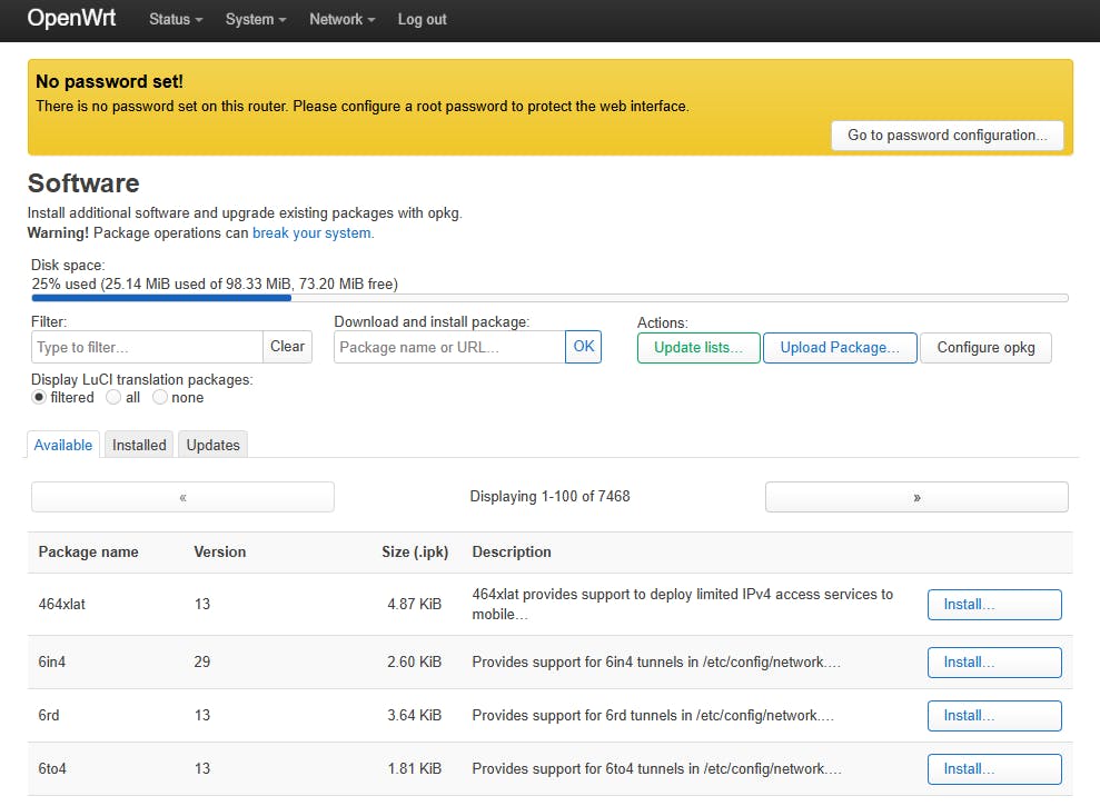 Je kunt extra software installeren binnen OpenWrt.