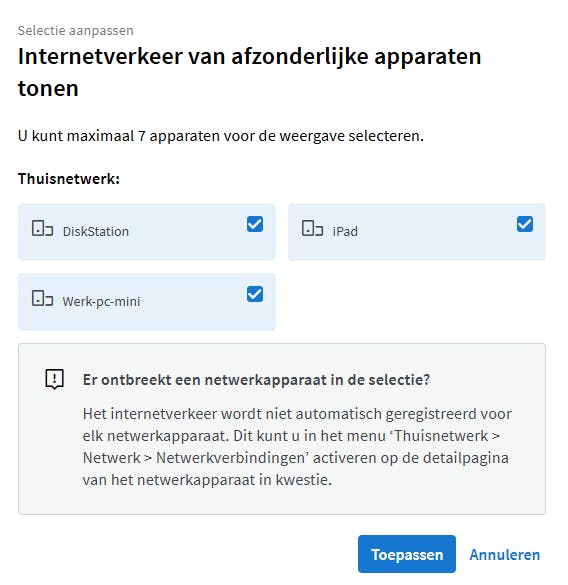 Via de Onlinemonitor kun je het internetverbruik van individuele apparaten zien.
