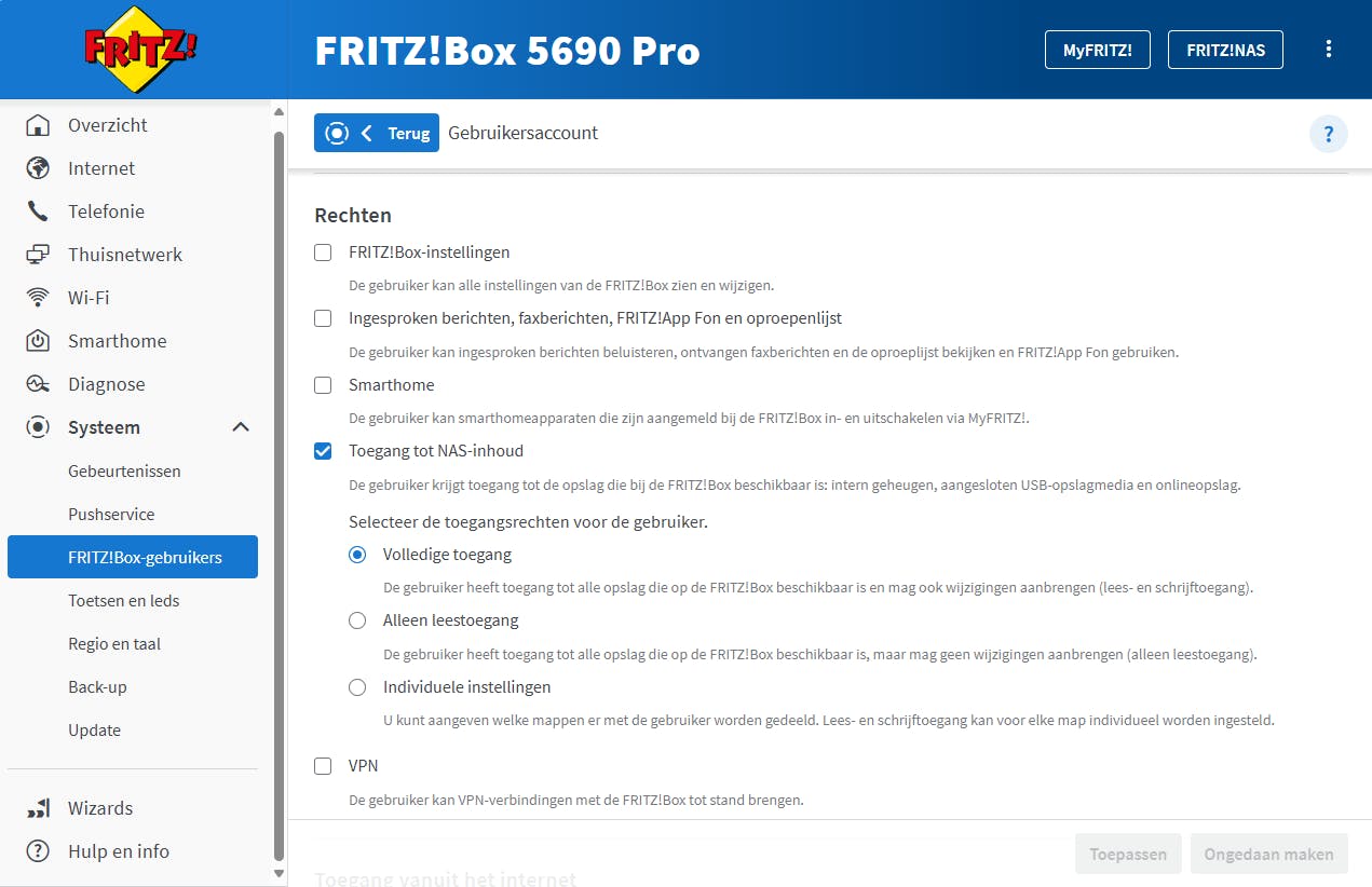 Maak een gebruikersaccount om personen toegang tot de NAS-inhoud te geven.