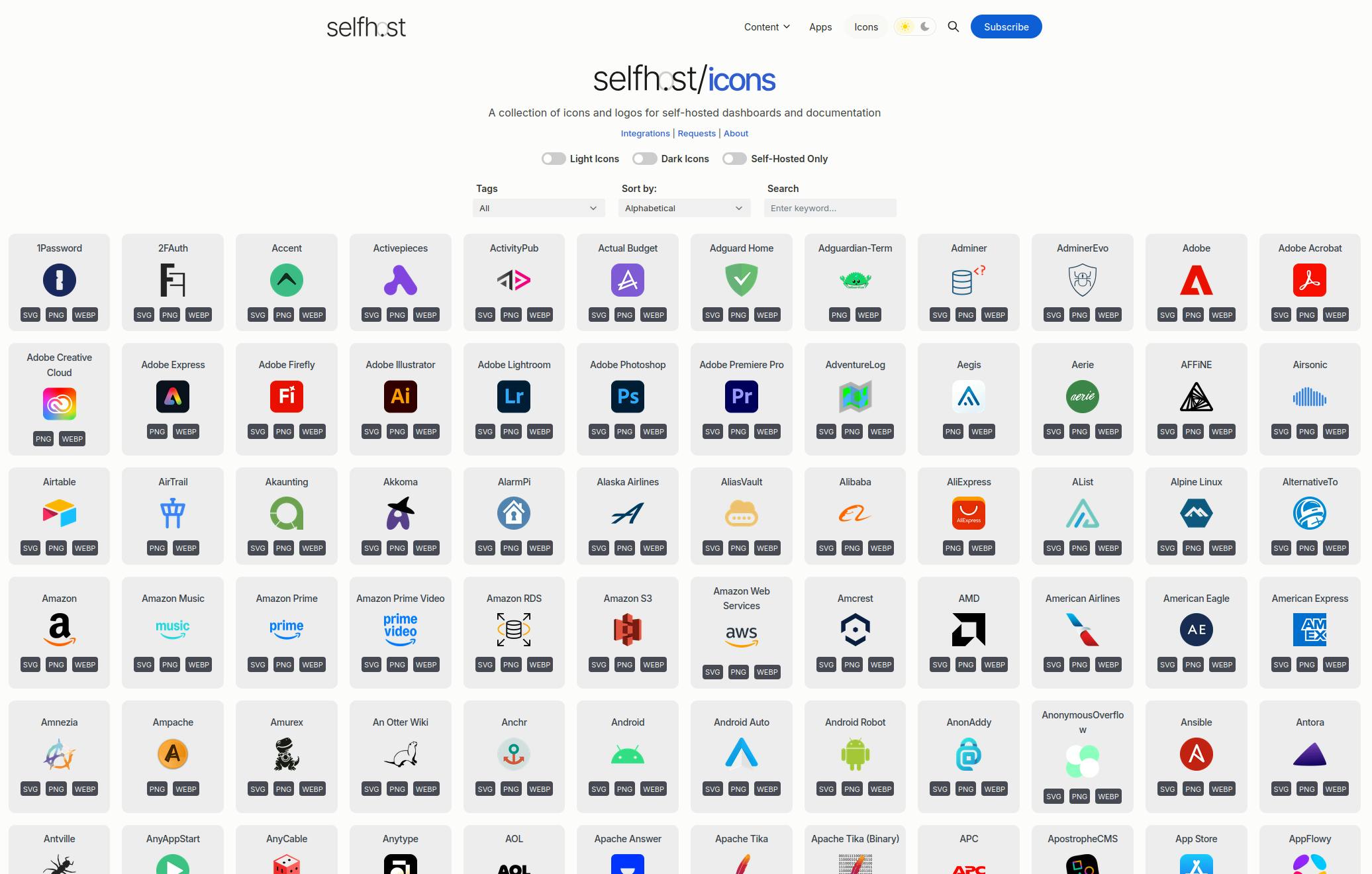 Services en groepen kun je pictogrammen geven, bijvoorbeeld van de website Self-Hosted Dashboard Icons.