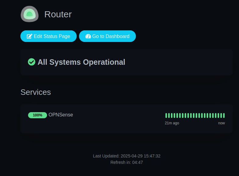 Homepage kan een statuspagina van Uptime Kuma in een service integreren.