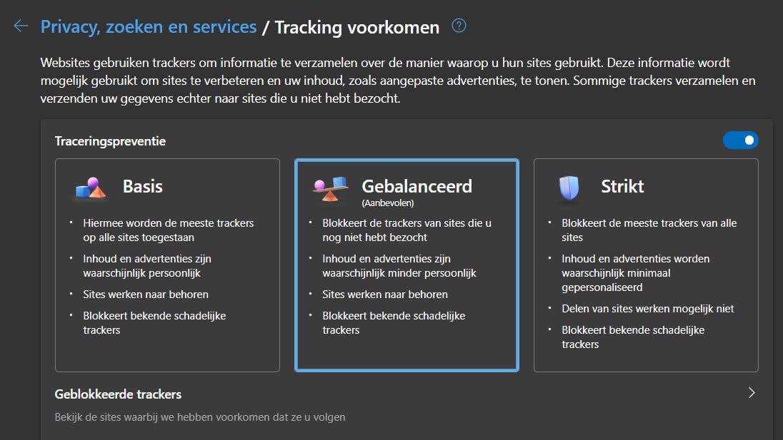 We raden aan om het veiligheidsniveau Gebalanceerd te kiezen.