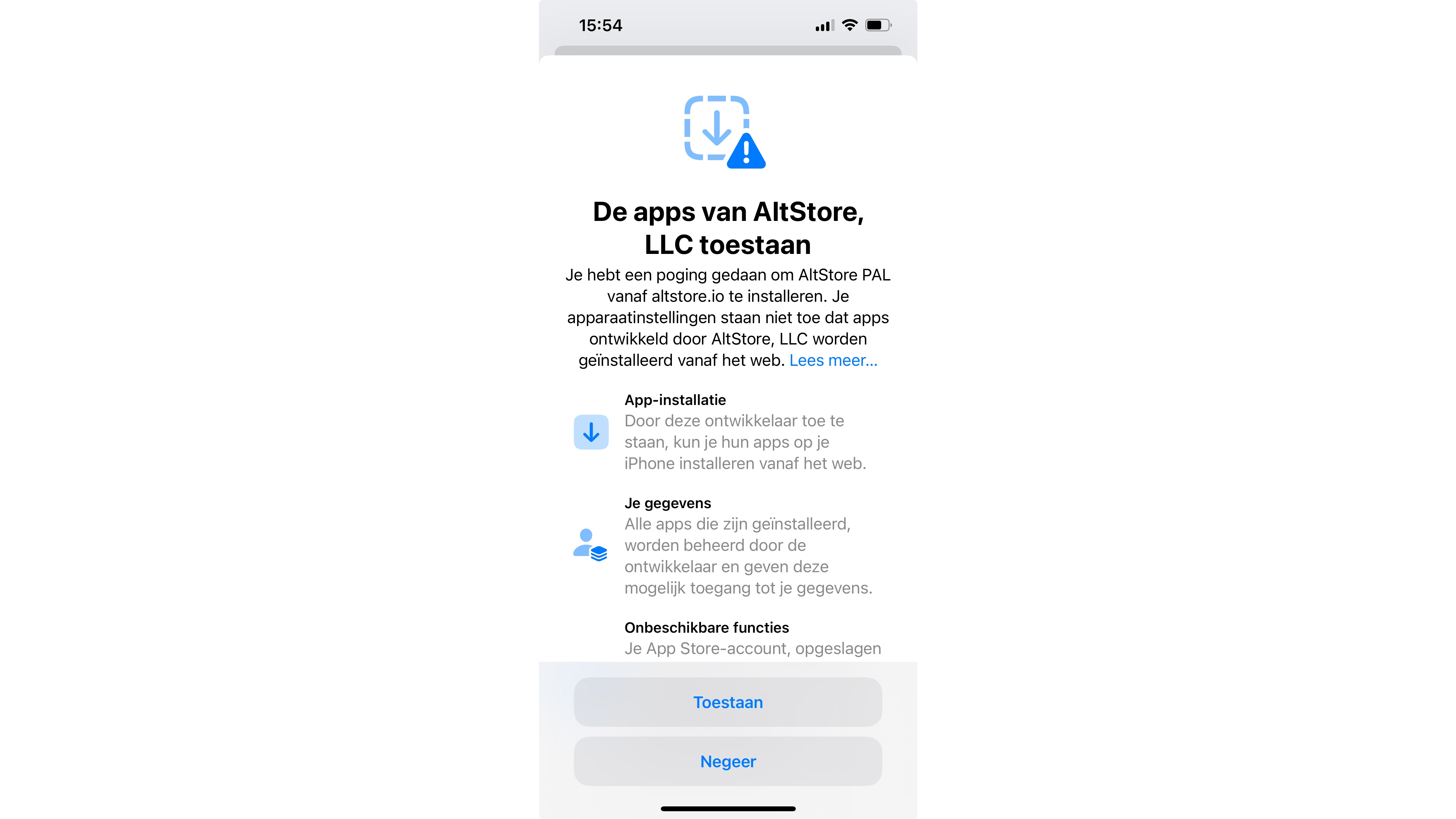Je moet wel even bevestigen dat je deze alternatieve appstore vertrouwt.