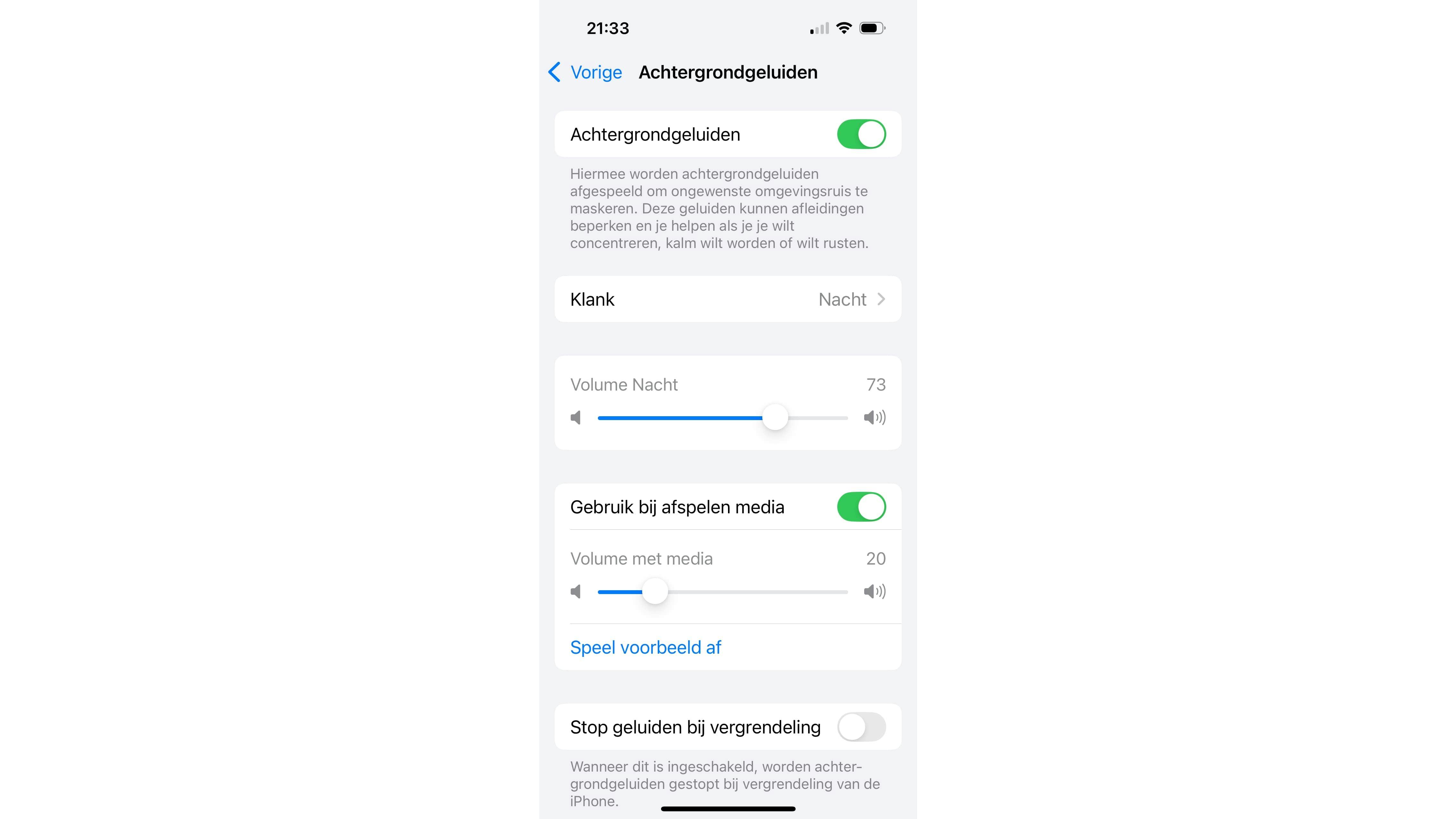 Selecteer een achtergrondgeluid en stel het volume in.