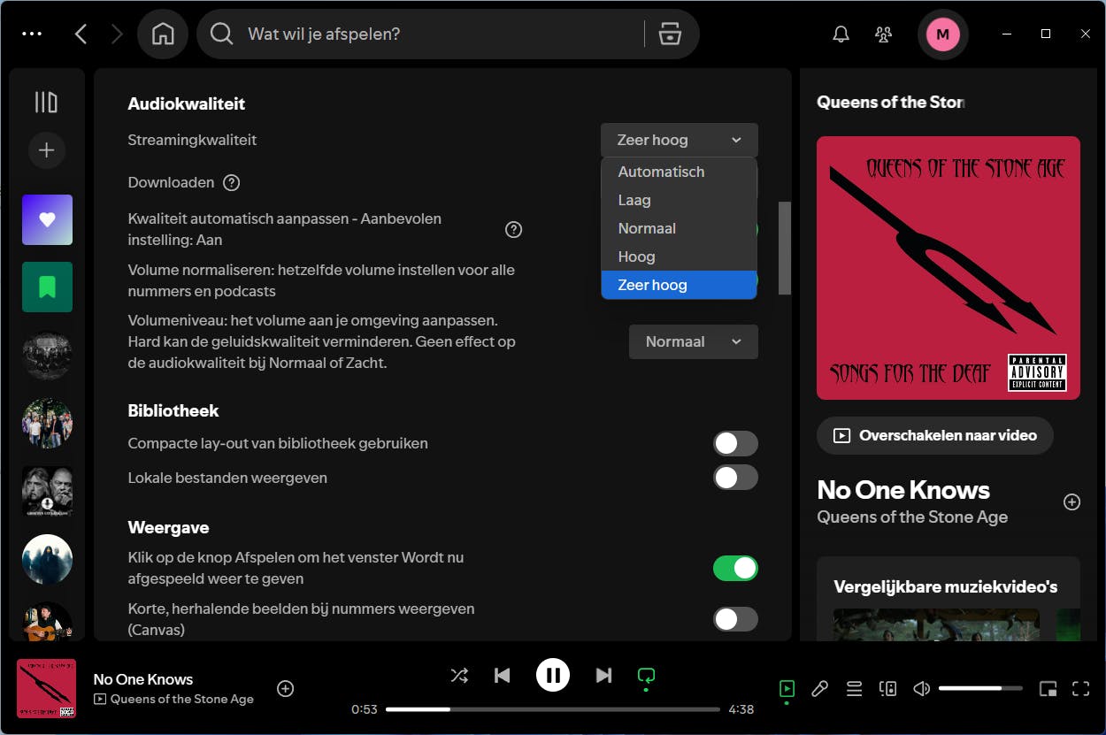 Hoewel je in Spotify een hogere geluidskwaliteit kunt instellen, past de muziekdienst wel een sterke compressie toe.