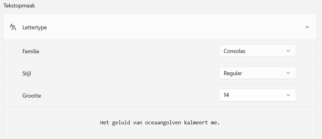 Onderaan bij Tekstopmaak krijg je een voorvertoning van de gekozen stijl.