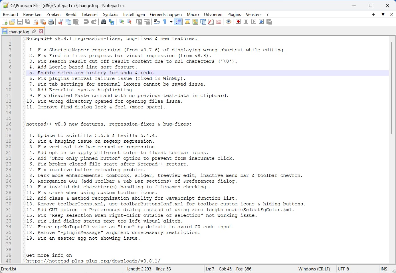Notepad++ is blijven hangen in zijn oude interface.