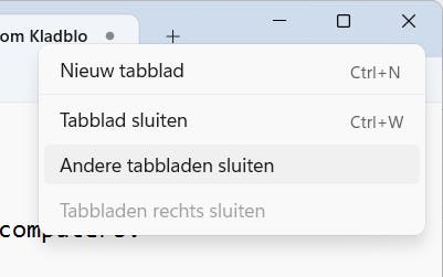 Het is mogelijk om alle tabbladen behalve het actieve tabblad te sluiten.