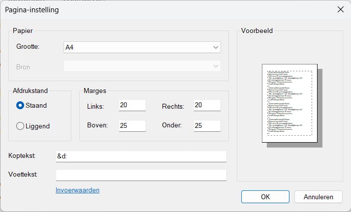 Nu wordt de datum van het document in de koptekst afgedrukt.